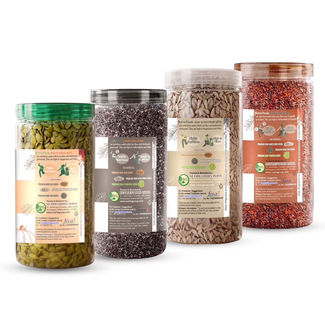 Nutriefoods 100% Raw Premium Pumpkin, Chia, Sunflower, and Flax Seeds Combo (800g)