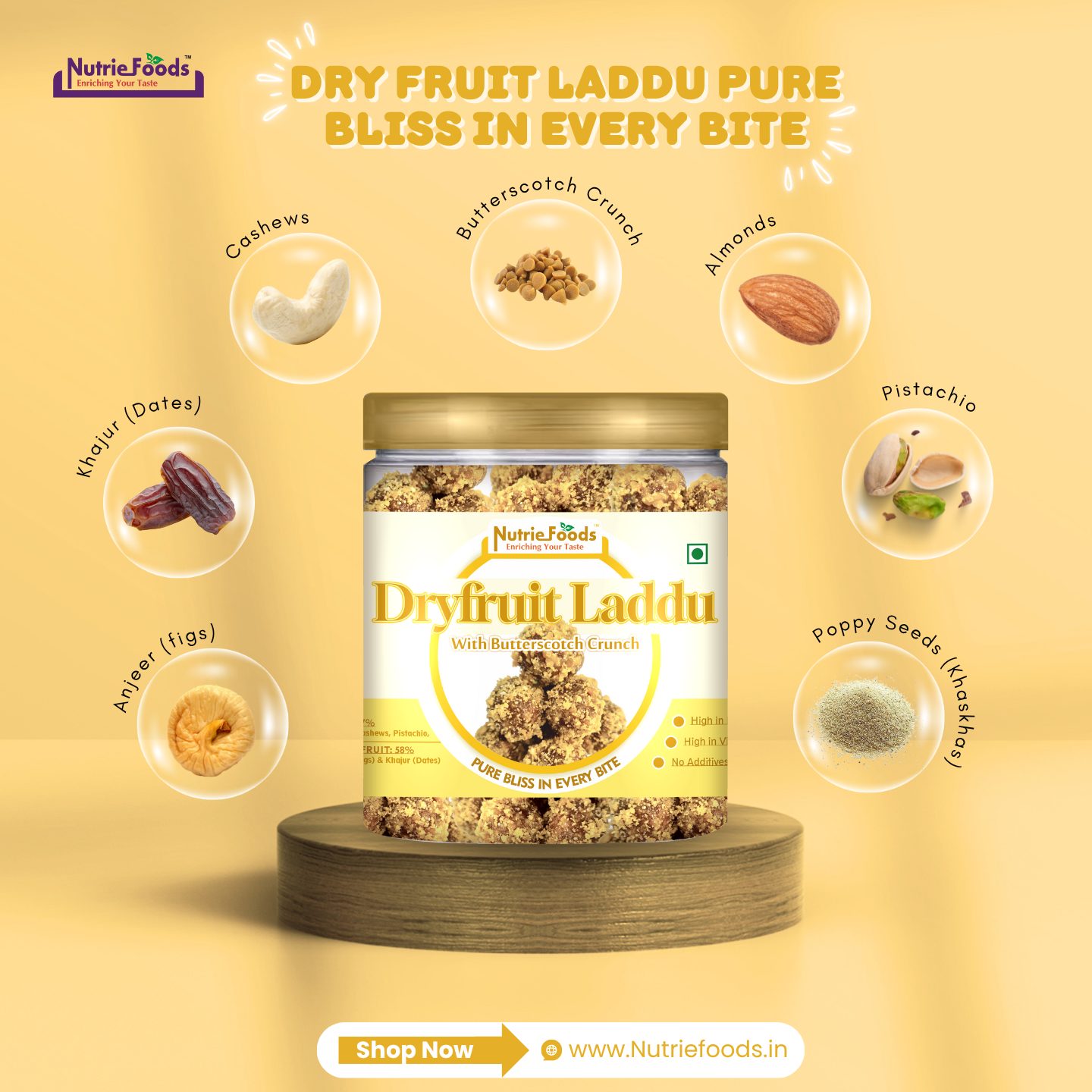 Nutriefoods Dry Fruit Laddu With Anjeer (Figs) And Khajur(Dates) | No Added Sugar (250Gm)