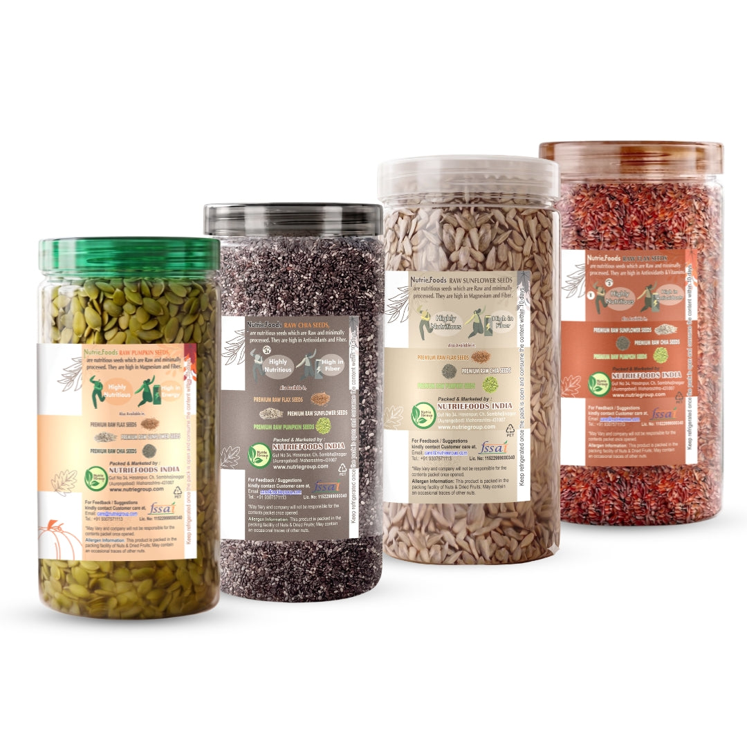 Nutriefoods 100% Raw Premium Pumpkin, Chia, Sunflower, and Flax Seeds Combo (800g)
