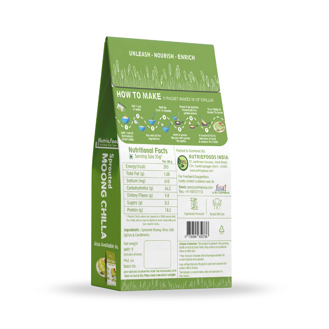 Instant Sprouted Moong Chiila Mix, 0% Maida, 0% Besan, Made with Pure Millets, Kid Friendly (Pack of 1 - 150gm)