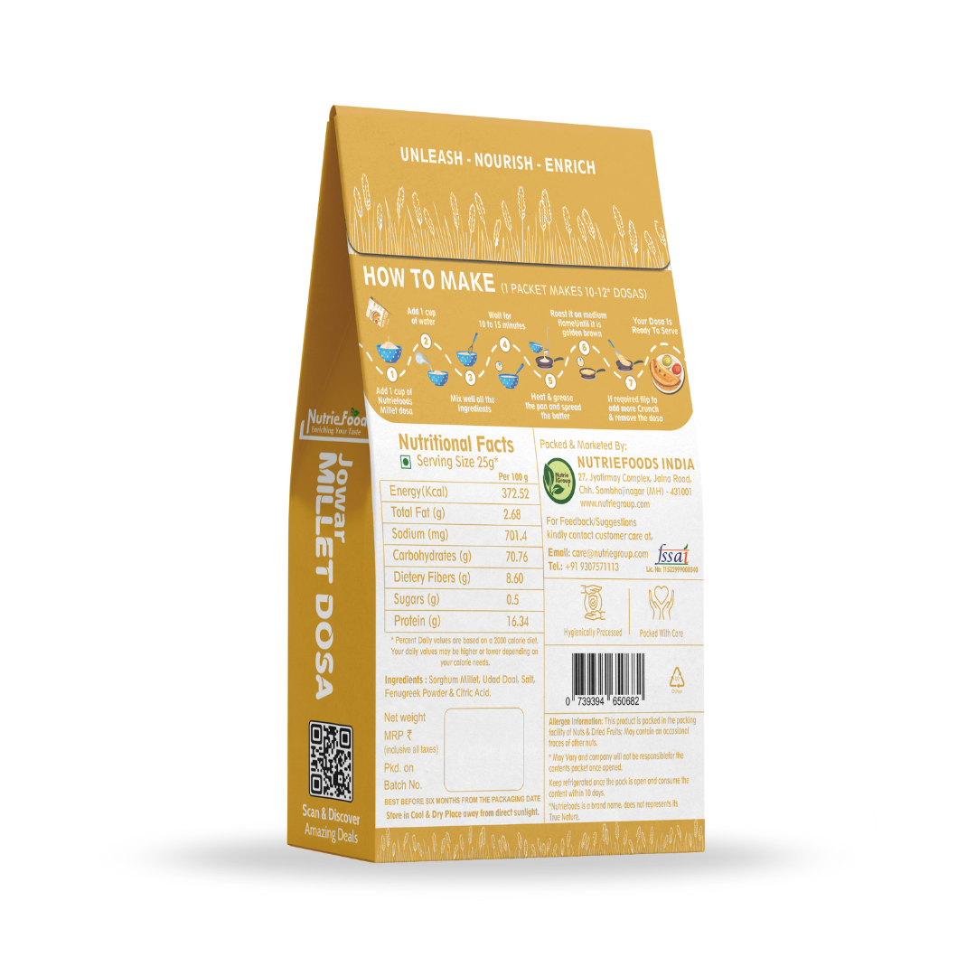 Instant Jowar Millet Dosa Mix, 0% Maida, 0% Besan, Made with Pure Millets, Kid Friendly (Pack of 1 - 200gm)