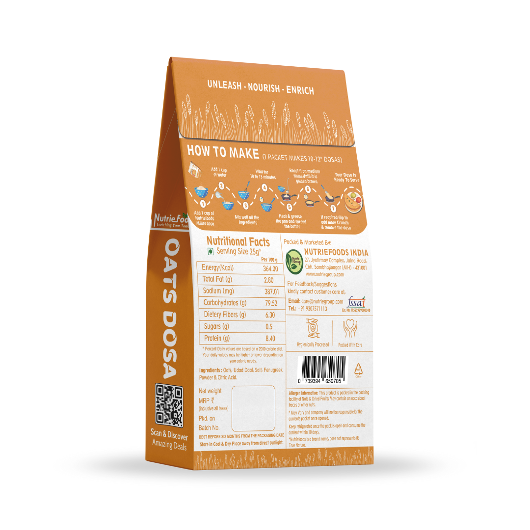 Instant Oats Dosa Mix, 0% Maida, 0% Besan, Made with Pure Millets, Kid Friendly (Pack of 1 - 200gm)