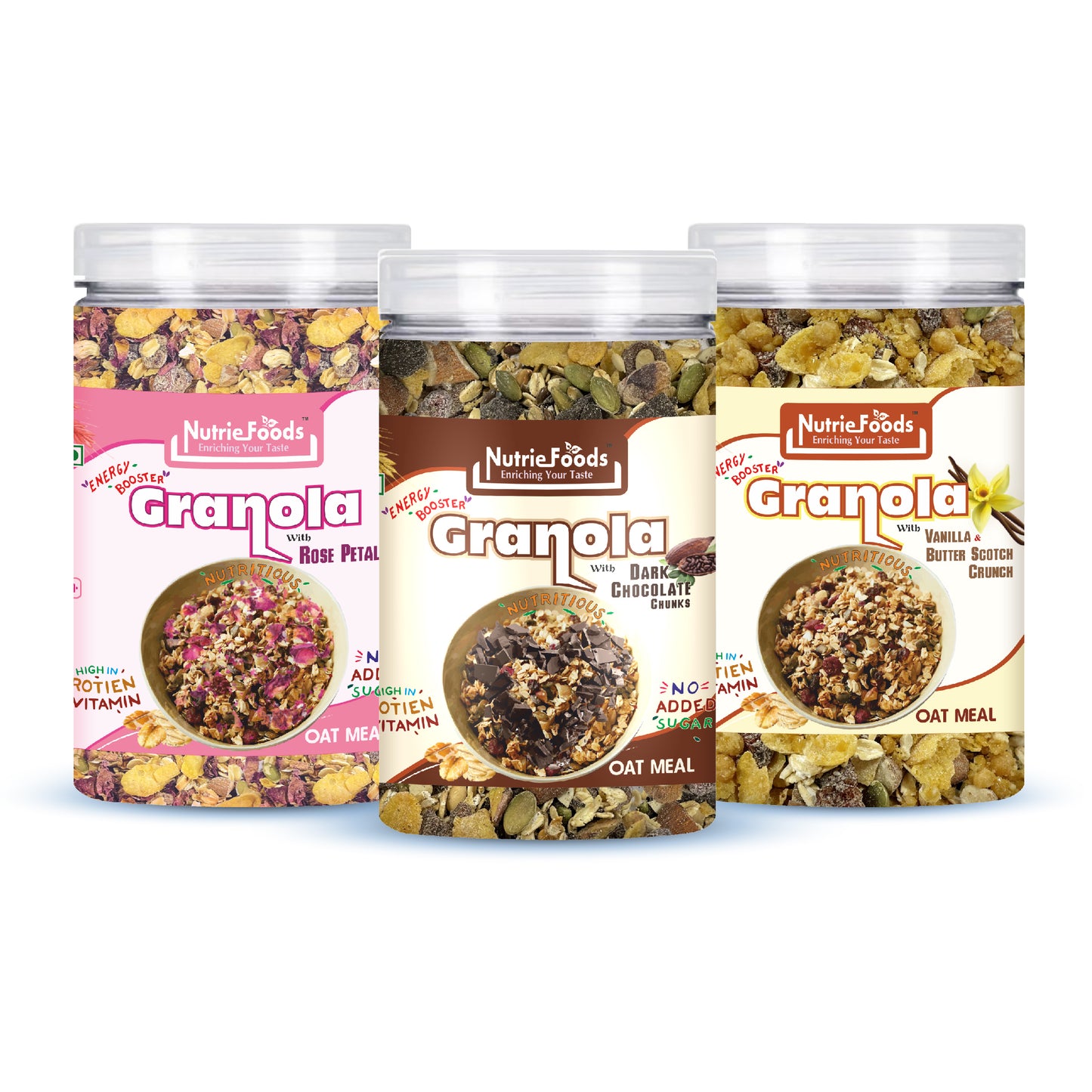 Nutriefoods Energy Booster Oat Meal (Granola) with Rose Petals | Blend of Oats, Berries, Dried Fruits, Nuts, and Seeds (400gm)