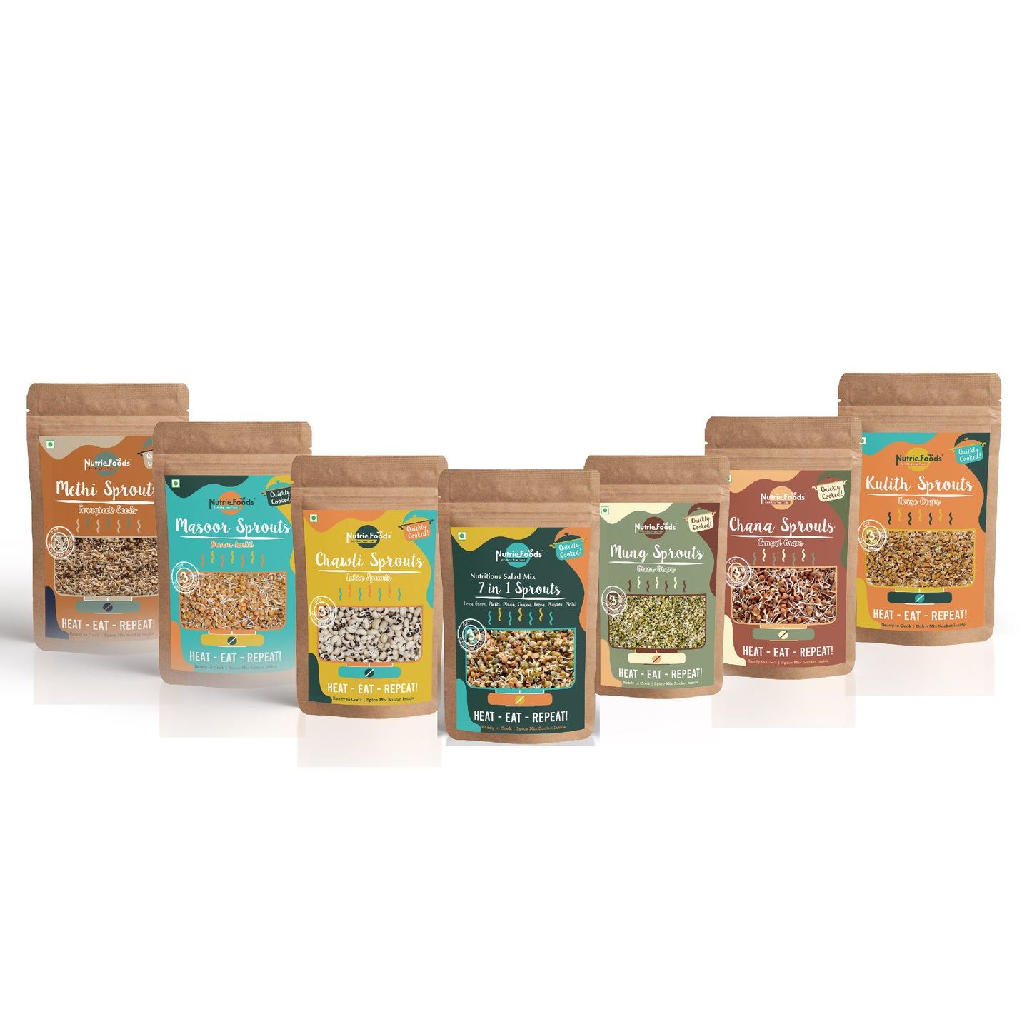 Nutriefoods Ready to Cook Healthy Matki (Moth) Sprouts | Quickly Cooked with Spice Mix | Ready in 5 min | HEAT EAT REPEAT 200gm