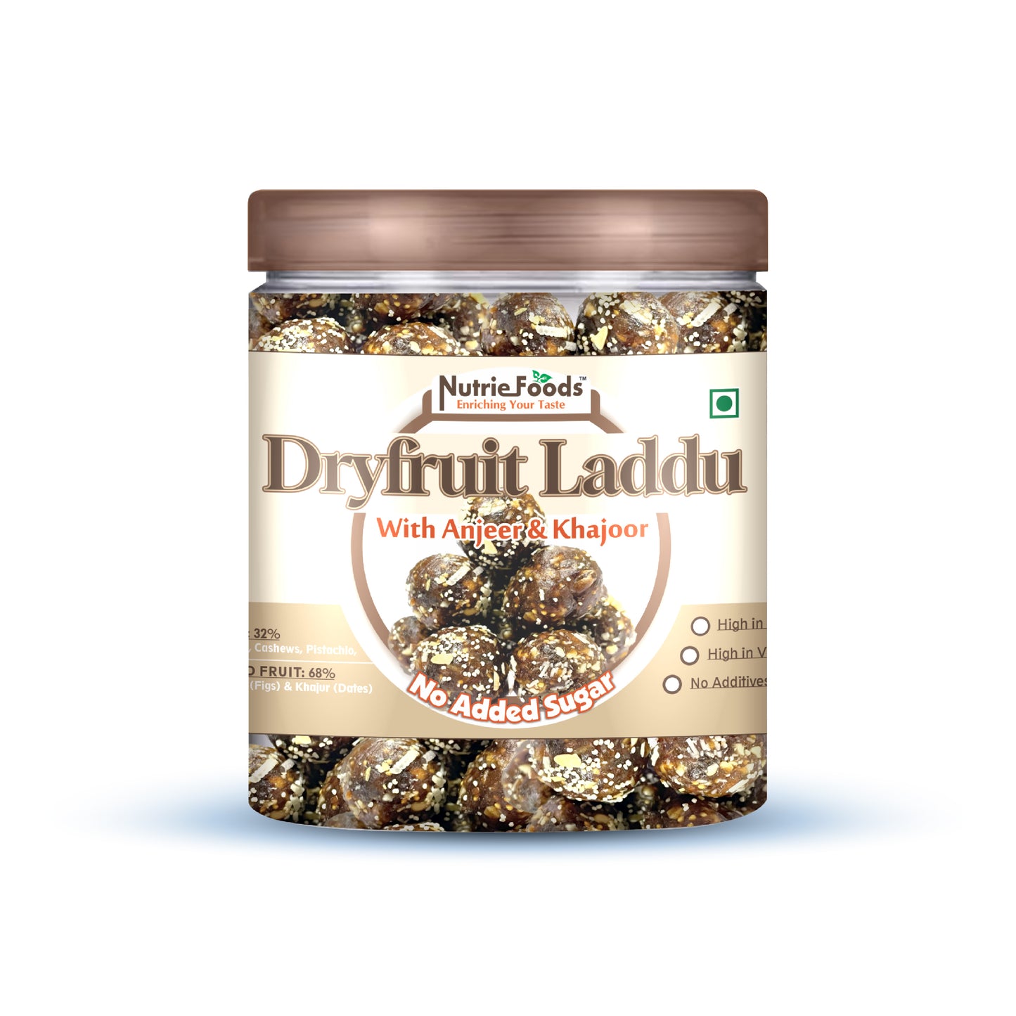 Nutriefoods Dry Fruit Laddu With Anjeer (Figs) And Khajur(Dates) | No Added Sugar (250Gm)