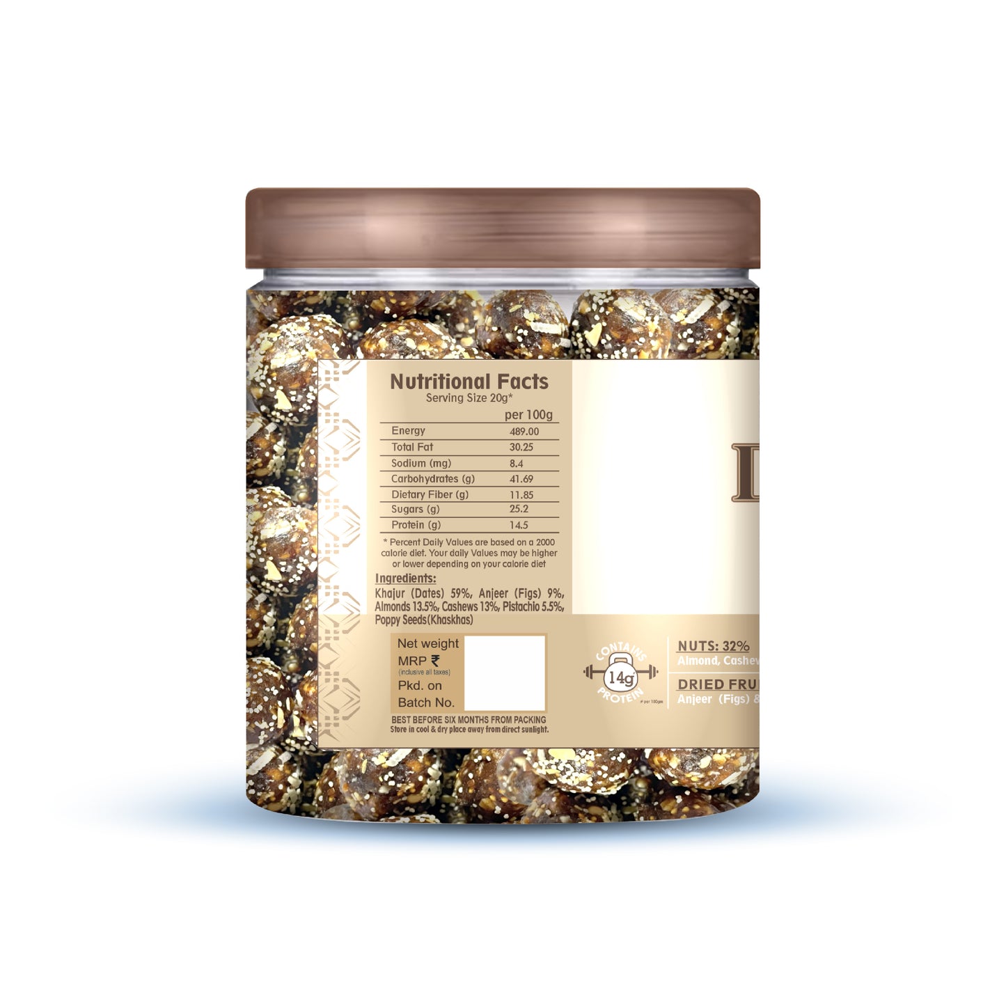 Nutriefoods Dry Fruit Laddu With Anjeer (Figs) And Khajur(Dates) | No Added Sugar (250Gm)