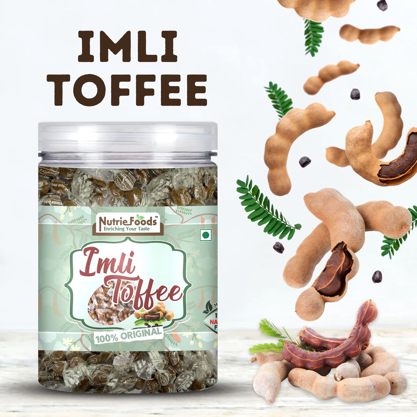 Nutriefoods Imli Toffee (Tamarind Toffee), 100% Natural Product | No Added Additives | Tangy Sweet & Sour Taste (350gm)