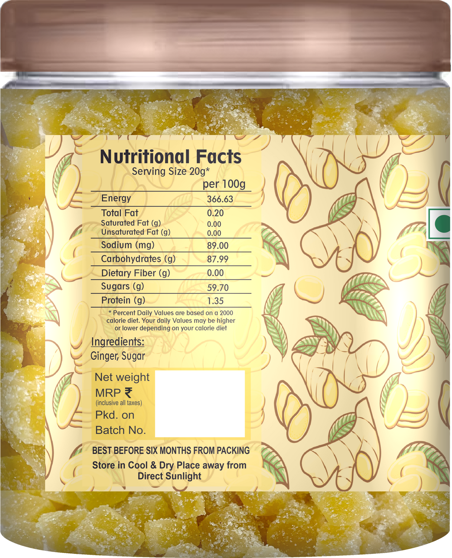 Ginger Bites | Ginger Candied Sweet & Mild Spicy Cubes | 100% Natural, No additives added | Original Flavor (250g)