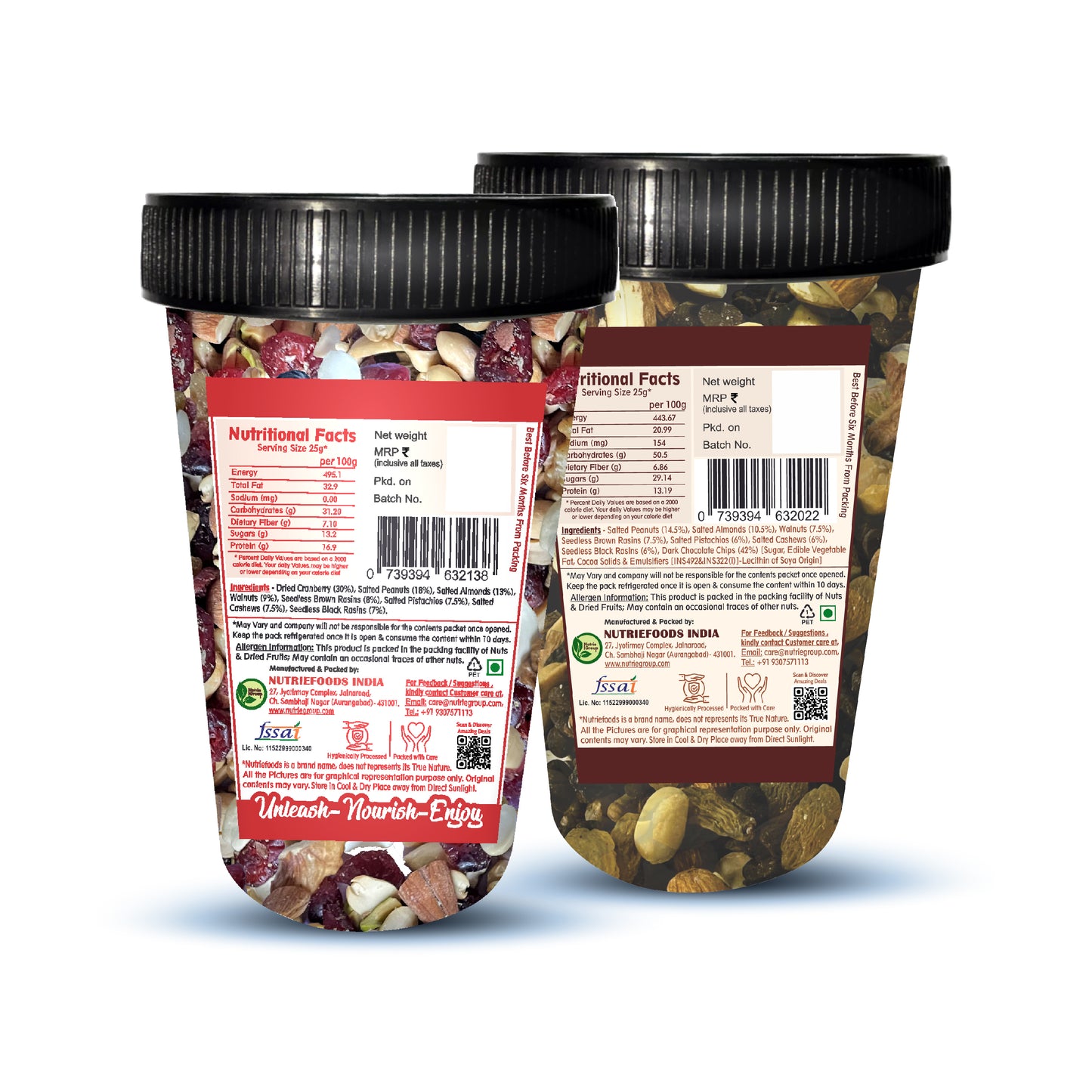 Nutriefoods Nutritious Mind Booster Roasted Snacks Trail Mix, Combo Pack of Dried Cranberries & Dark Chocolate Chips (380g)