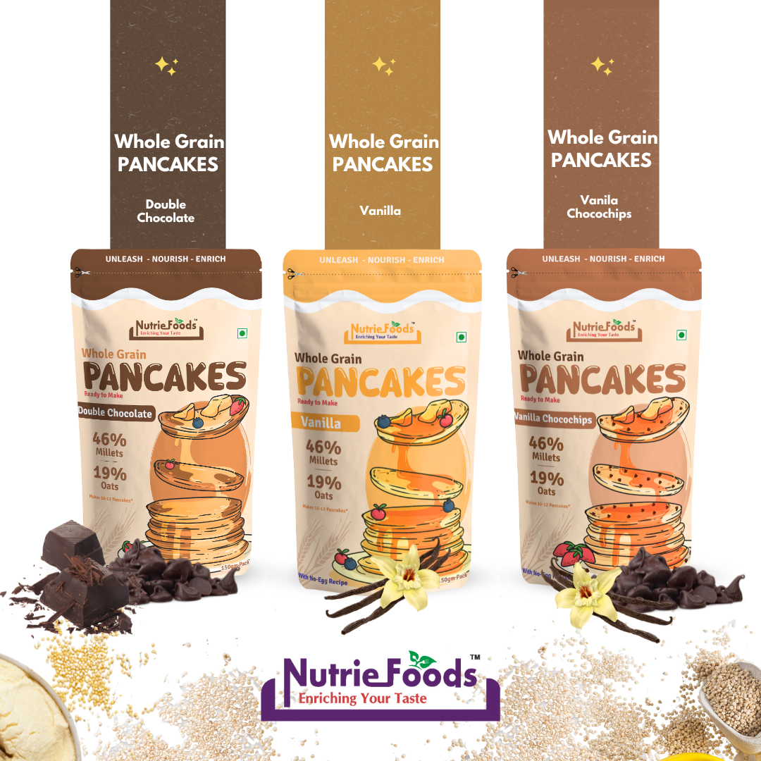 Nutriefoods Millet Pancakes Mix, 0% Maida, Contains Millets (46%)- Jawar, Amaranath and Foxtail; Oats (19%), Gluten Free, Double Chocolate (150gm)