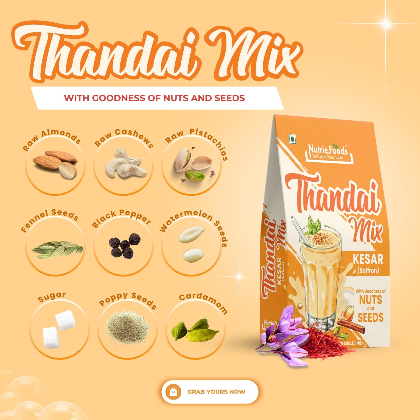 Kesar Thandai Mix | Instant Thandai Powder | With Goodness of Nuts and Seeds 200gm