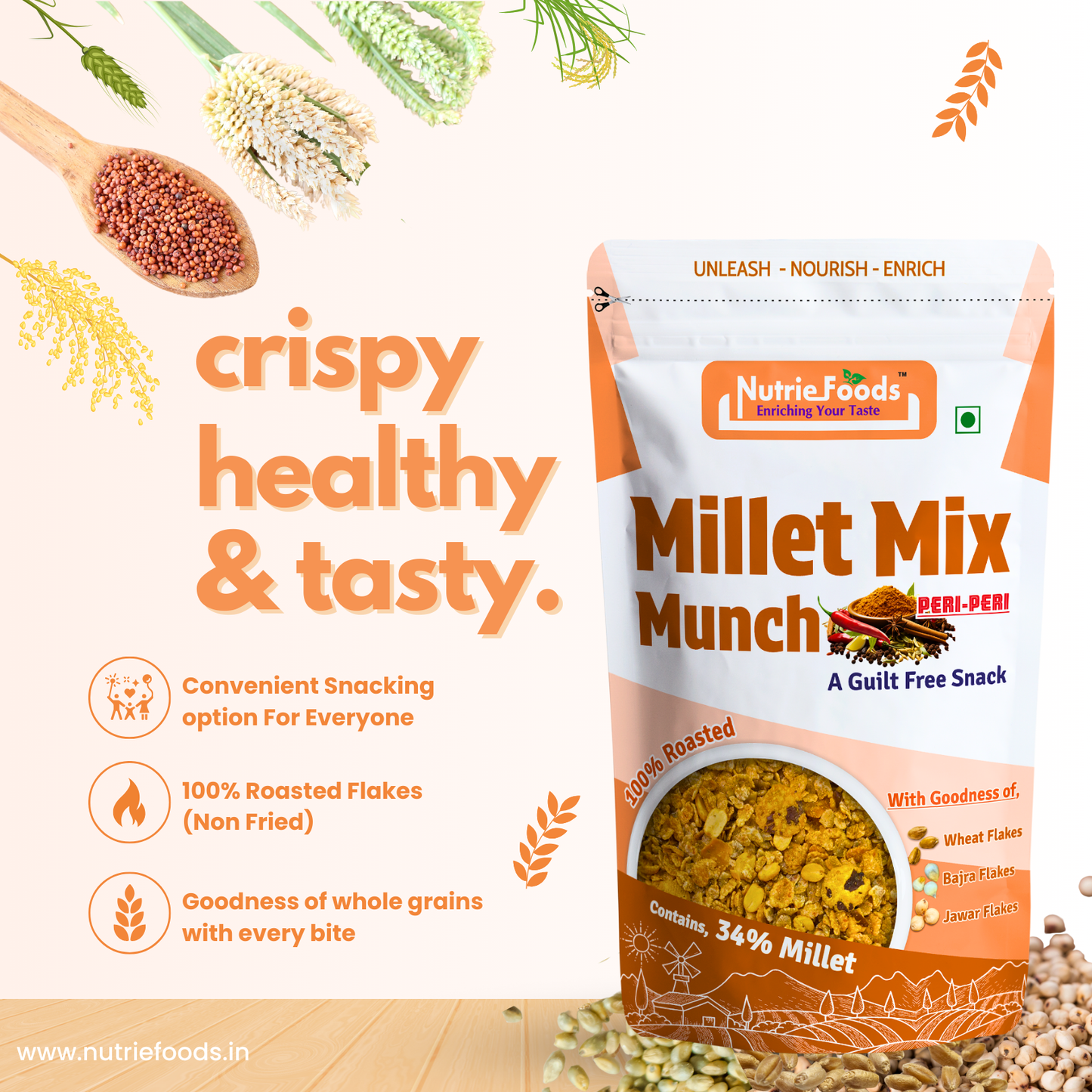 Millet Munch Snack Party Pack, 100% Roasted Millets & Guilt Free, Healthy & Nutritious Snack- Party Pack (300gm)