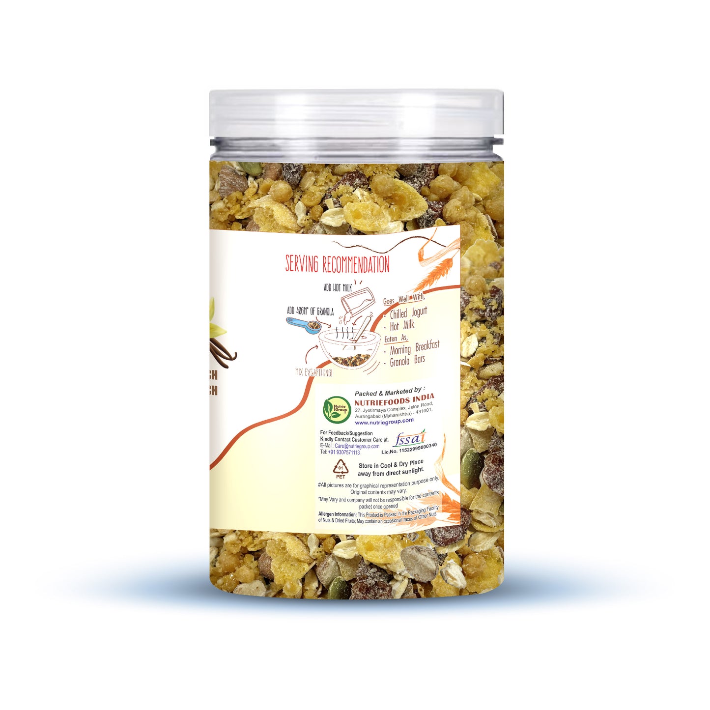 Nutriefoods Energy Booster Oat Meal (Granola) with Vanilla and Butterscotch Crunch | Blend of Oats, Berries, Dried Fruits, Nuts, and Seeds (400gm)