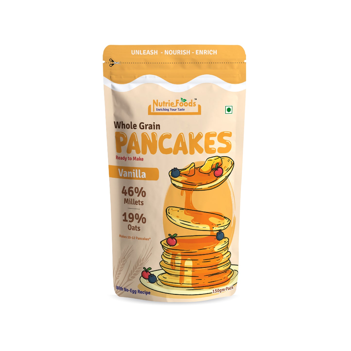Nutriefoods Millet Pancakes Mix, 0% Maida, Contains Millets (46%)- Jawar, Amaranath and Foxtail; Oats (19%), Gluten Free, Vanilla (150gm)