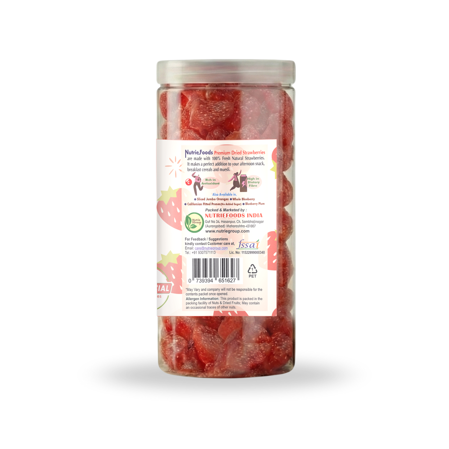 Nutriefoods Premium Dried Strawberry | No Added Artificial Colors, Flavors | 100% Natural Fruit Bites (200g)
