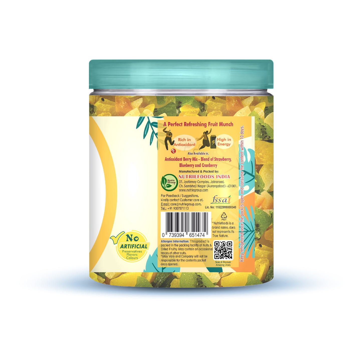 Nutriefoods Tropical Dried Fruit Mix, 100% Natural Blend of Dried Mango, Kiwi, Pineapple, and Oranges (250g)