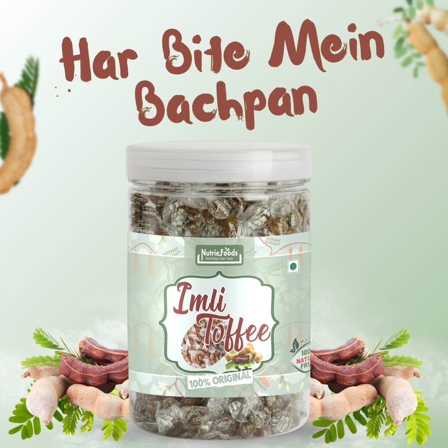 Nutriefoods Imli Toffee (Tamarind Toffee), 100% Natural Product | No Added Additives | Tangy Sweet & Sour Taste (350gm)