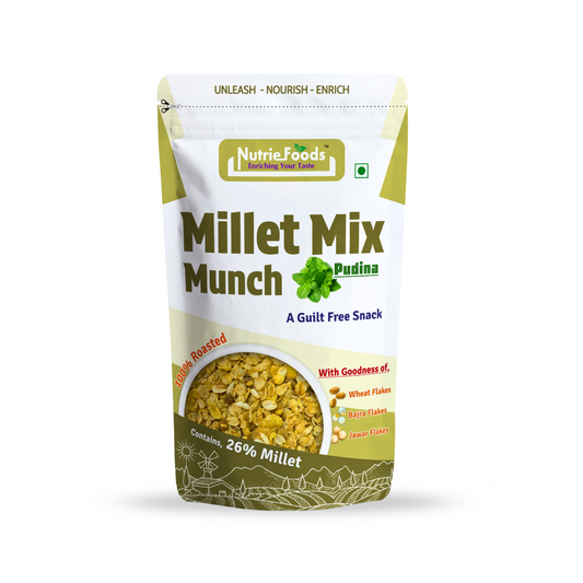 Millet Mix Munch- Pudina, Blend of Jowar, Wheat, and Bajra Flakes (100gm)