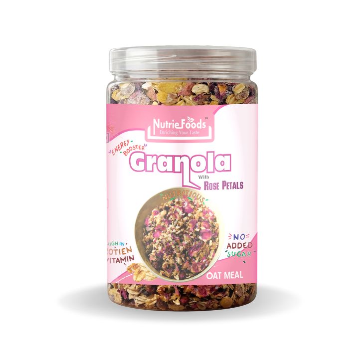 Nutriefoods Energy Booster Oat Meal (Granola) with Rose Petals | Blend of Oats, Berries, Dried Fruits, Nuts, and Seeds (400gm)