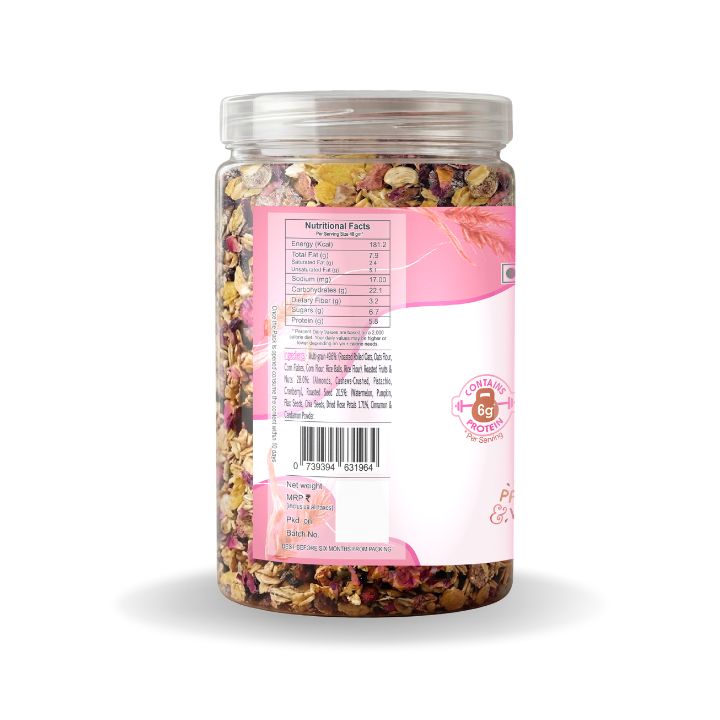 Nutriefoods Energy Booster Oat Meal (Granola) with Rose Petals | Blend of Oats, Berries, Dried Fruits, Nuts, and Seeds (400gm)