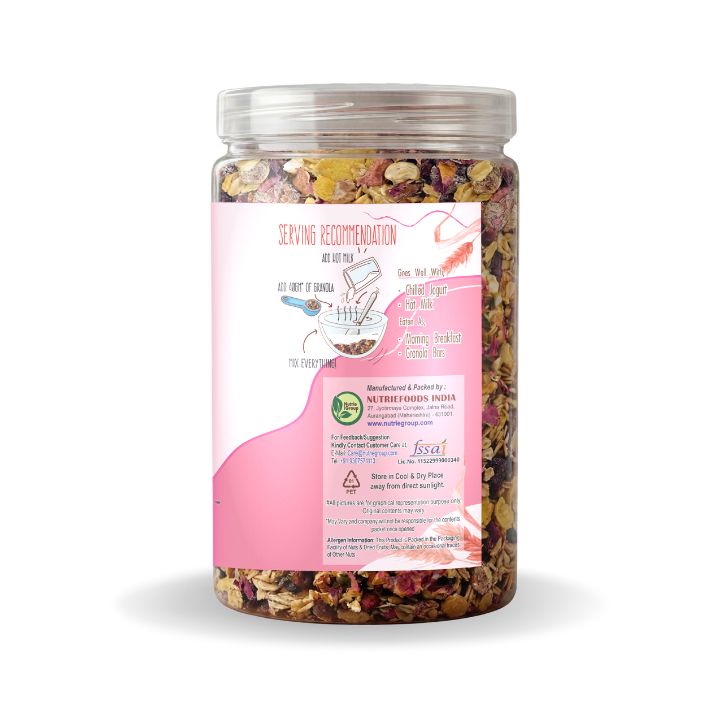 Nutriefoods Energy Booster Oat Meal (Granola) with Rose Petals | Blend of Oats, Berries, Dried Fruits, Nuts, and Seeds (400gm)