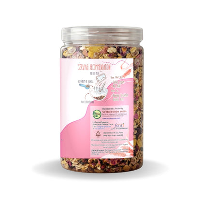 Nutriefoods Energy Booster Oat Meal (Granola) with Rose Petals | Blend of Oats, Berries, Dried Fruits, Nuts, and Seeds (400gm)