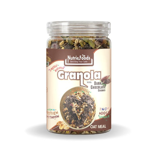 Nutriefoods Energy Booster Oat Meal (Granola) with No Added Sugar Dark Chocolate | Blend of Oats, Berries, Dried Fruits, Nuts, and Seeds (400gm)