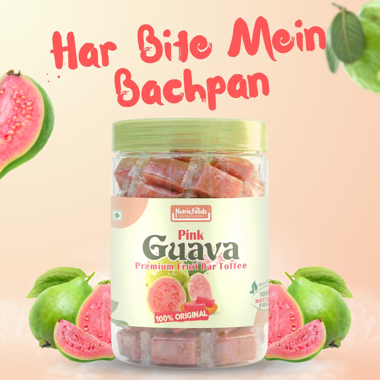 Nutriefoods Pink Guava Toffee | 100% Natural Fruit Candy | Premium Guava Fruit Bar
