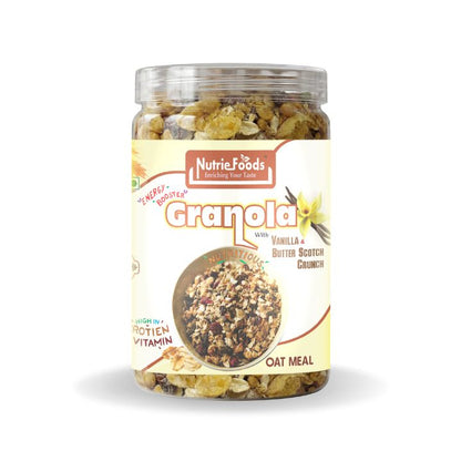Nutriefoods Energy Booster Oat Meal (Granola) with Vanilla and Butterscotch Crunch | Blend of Oats, Berries, Dried Fruits, Nuts, and Seeds (400gm)