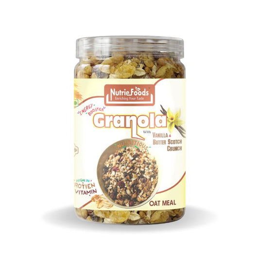 Nutriefoods Energy Booster Oat Meal (Granola) with Vanilla and Butterscotch Crunch | Blend of Oats, Berries, Dried Fruits, Nuts, and Seeds (400gm)