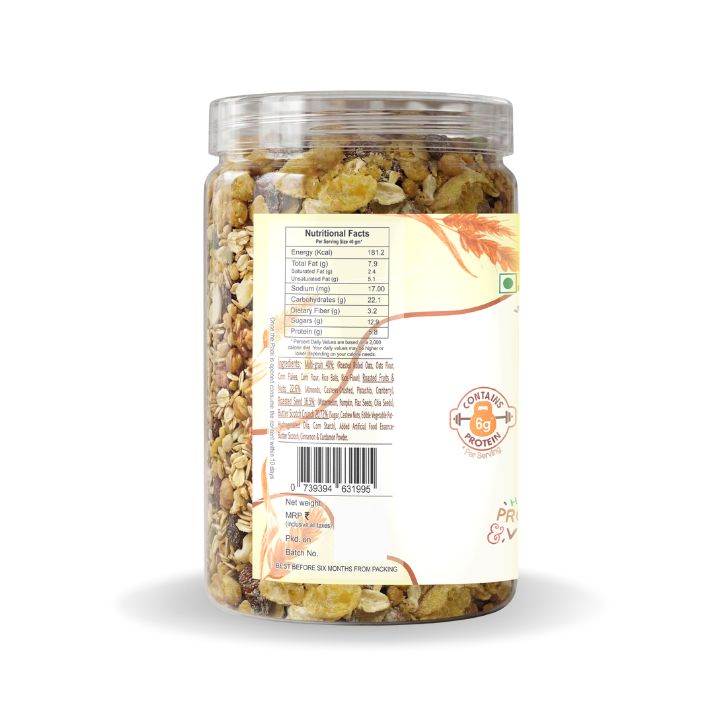Nutriefoods Energy Booster Oat Meal (Granola) with Vanilla and Butterscotch Crunch | Blend of Oats, Berries, Dried Fruits, Nuts, and Seeds (400gm)