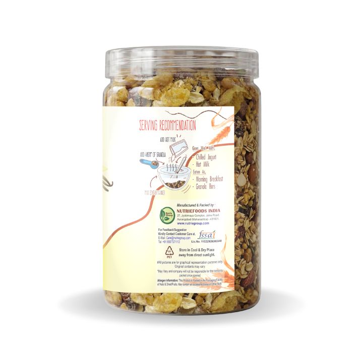 Nutriefoods Energy Booster Oat Meal (Granola) with Vanilla and Butterscotch Crunch | Blend of Oats, Berries, Dried Fruits, Nuts, and Seeds (400gm)