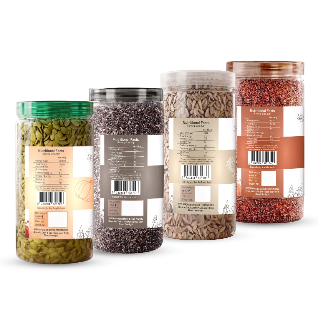 Nutriefoods 100% Raw Premium Pumpkin, Chia, Sunflower, and Flax Seeds Combo (800g)