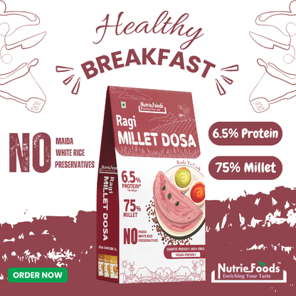 Instant Ragi Millet Dosa Mix, 0% Maida, 0% Besan, Made with Pure Millets, Kid Friendly (Pack of 1 - 200gm)