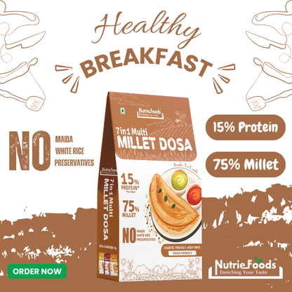 Instant 7 in 1 Millet Dosa, 0% Maida, 0% Besan, Made with Pure Millets, Kid Friendly (Pack of 1-200gm)