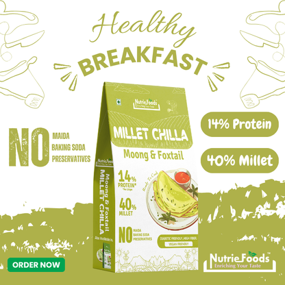 Instant Sprouted Moong and Foxtail Millet Chiila Mix, 0% Maida, 0% Besan, Made with Pure Millets, Kid Friendly (Pack of 1 - 150gm)