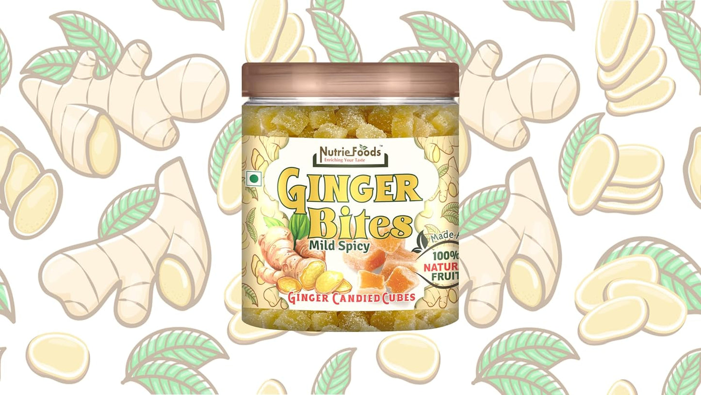 Ginger Bites | Ginger Candied Sweet & Mild Spicy Cubes | 100% Natural, No additives added | Original Flavor (250g)