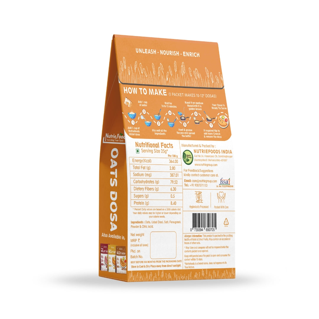 Instant Oats Dosa Mix, 0% Maida, 0% Besan, Made with Pure Millets, Kid Friendly (Pack of 1 - 200gm)