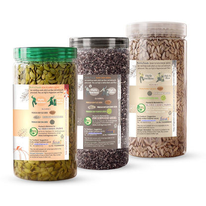Nutriefoods Raw Pumpkin, Chia, and Sunflower Seeds Combo Pack Of 3 Seeds (600g)