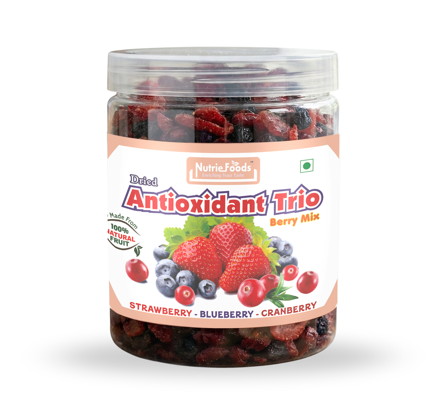 Nutriefoods Antioxidant Trio Berry Mix | Blended with Dried Strawberry, Blueberry and Cranberry