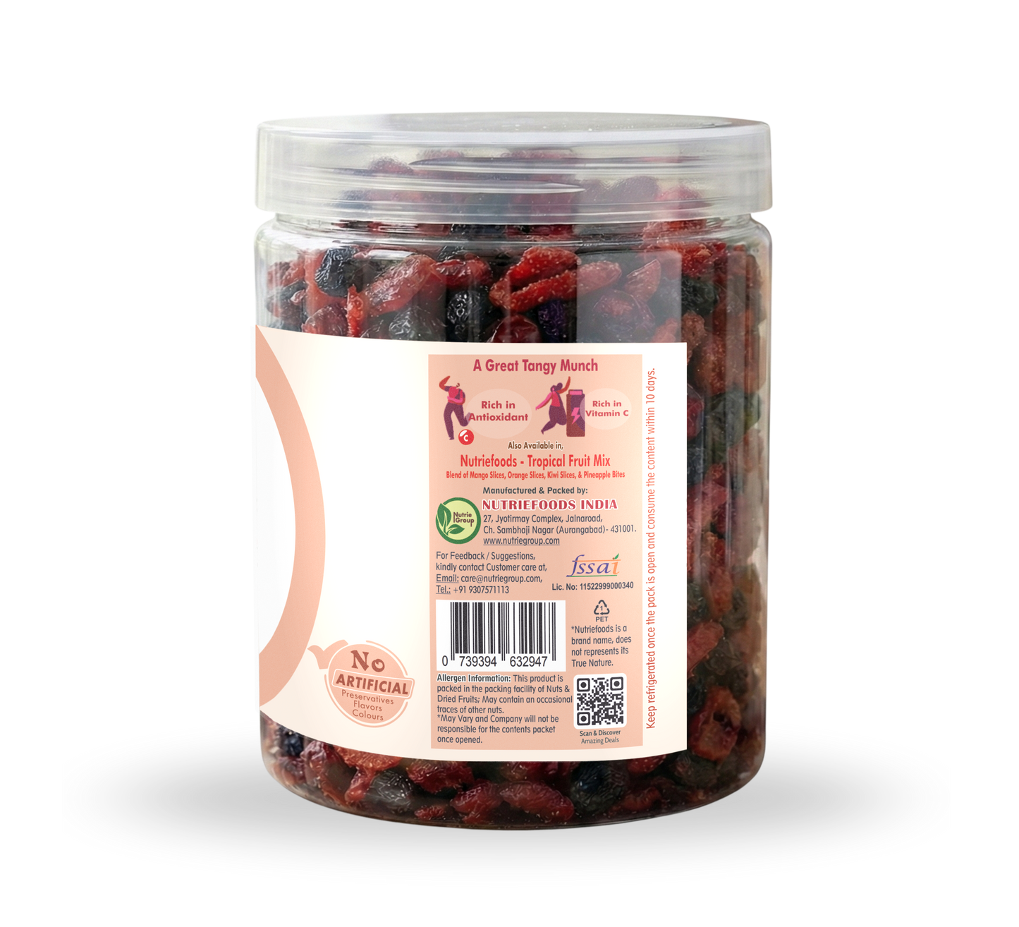 Nutriefoods Antioxidant Trio Berry Mix | Blended with Dried Strawberry, Blueberry and Cranberry