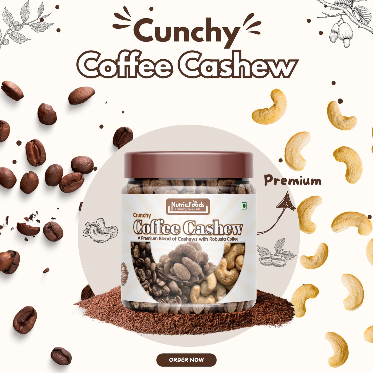 Nutriefoods Crunchy Coffee Cashew | A Premium Blend of Cashews with Robusta Coffee | A Crunchy Delight (250gm)