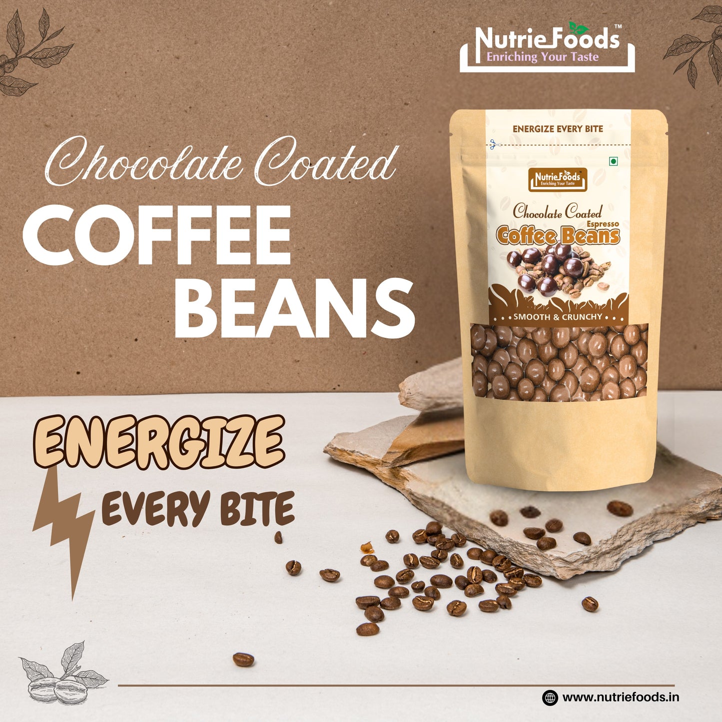 Nutriefoods Premium Chocolate Coated Espresso Coffee Beans | Roasted & Crunchy (100g)