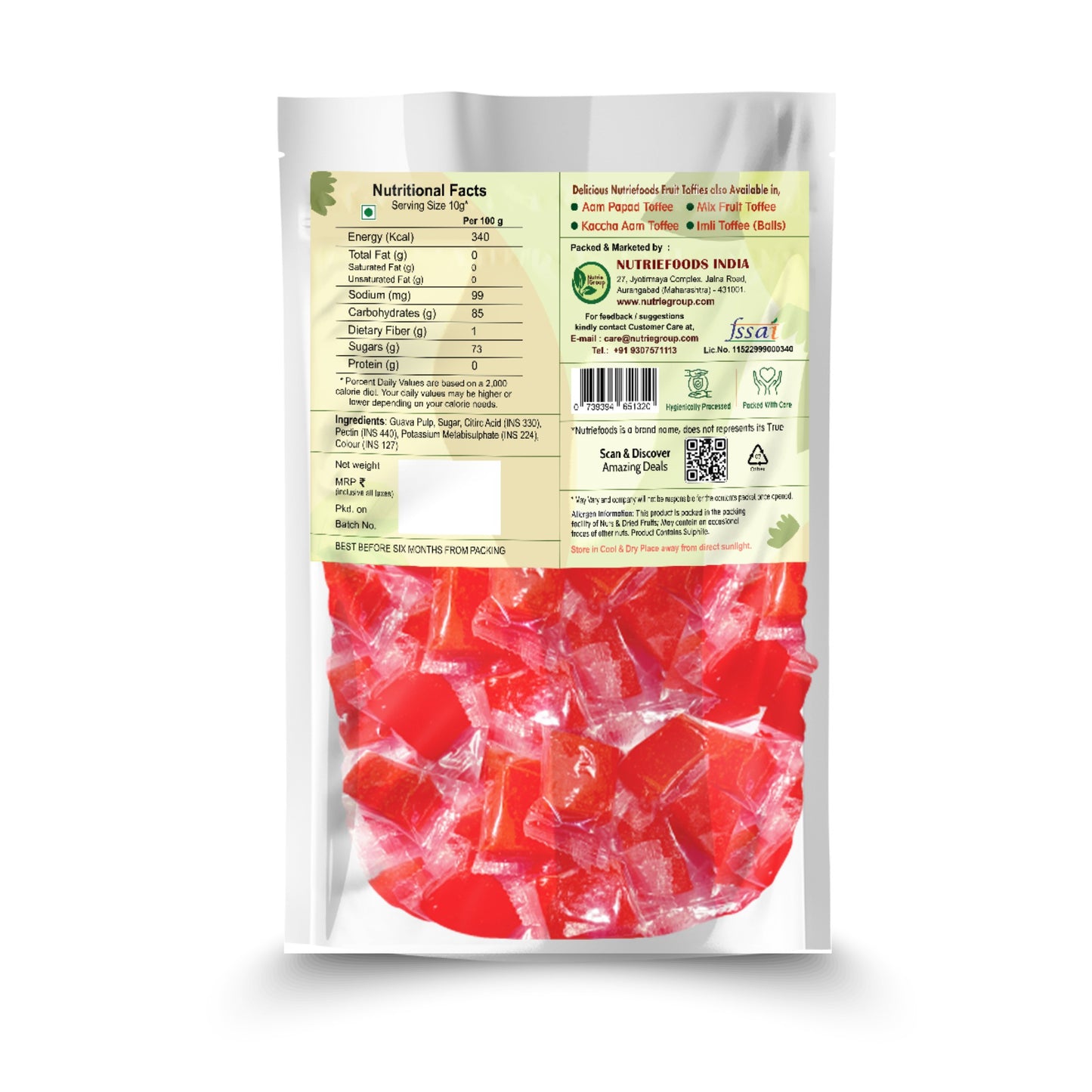 Nutriefoods Pink Guava Toffee | 100% Natural Fruit Candy | Premium Guava Fruit Bar