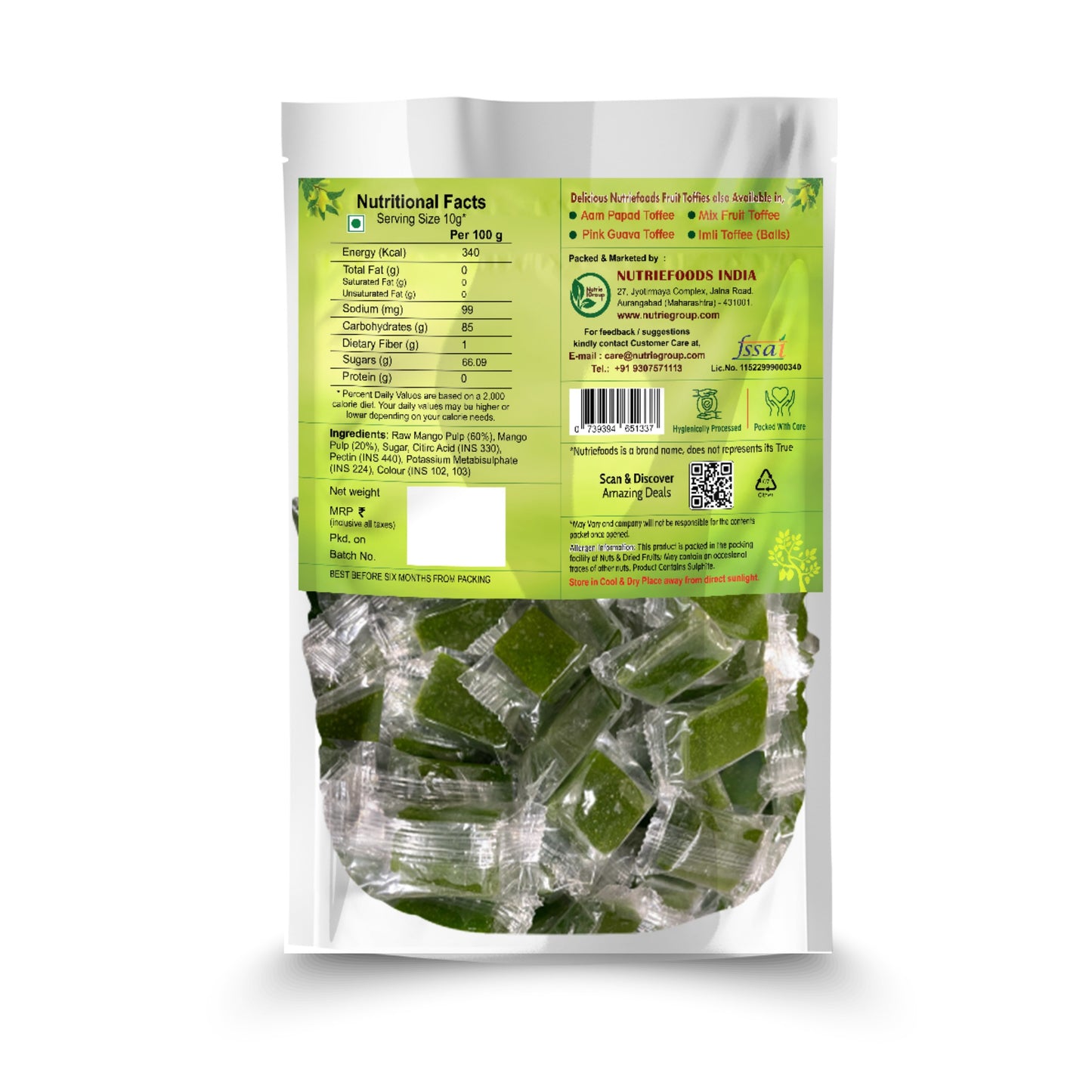 Kaccha Aam Toffee | Green Mango Fruit Bar | 100% Natural Fruit Candy | Premium Raw Mango Toffee