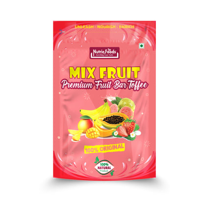 Nutriefoods Mix Fruit Toffee | 100% Fruit Pulp Candy | Blend of Mango, Banana, Guava, Papaya and Strawberry Fruit Pulp