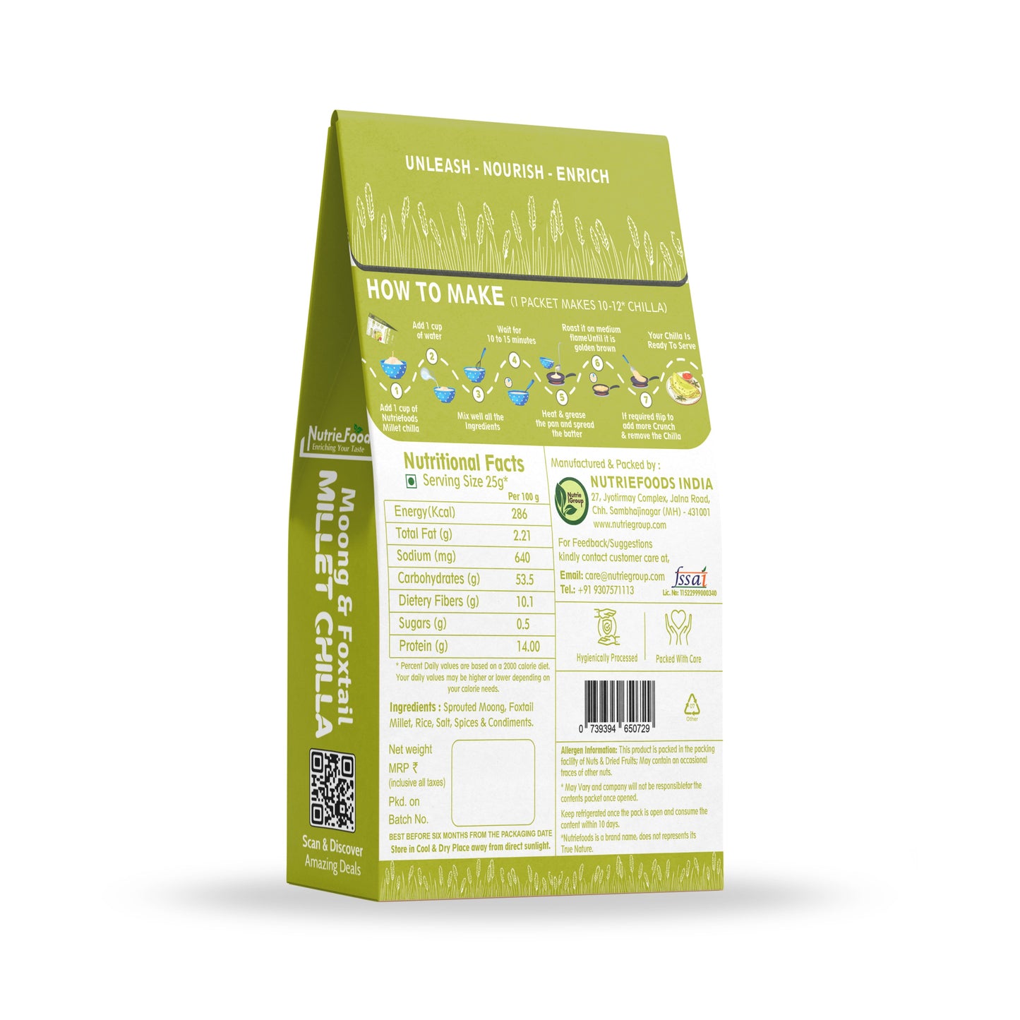 Instant Sprouted Moong and Foxtail Millet Chiila Mix, 0% Maida, 0% Besan, Made with Pure Millets, Kid Friendly (Pack of 1 - 150gm)