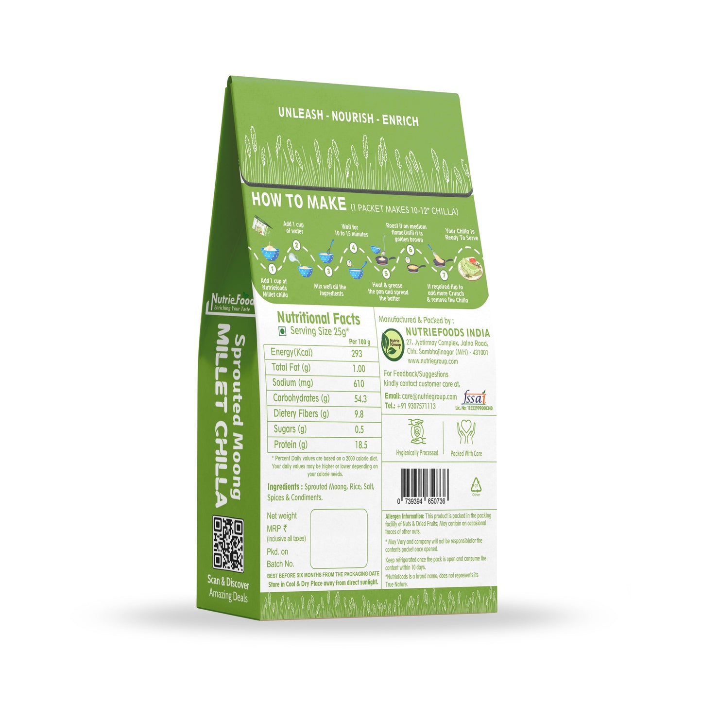 Instant Sprouted Moong Chiila Mix, 0% Maida, 0% Besan, Made with Pure Millets, Kid Friendly (Pack of 1 - 150gm)