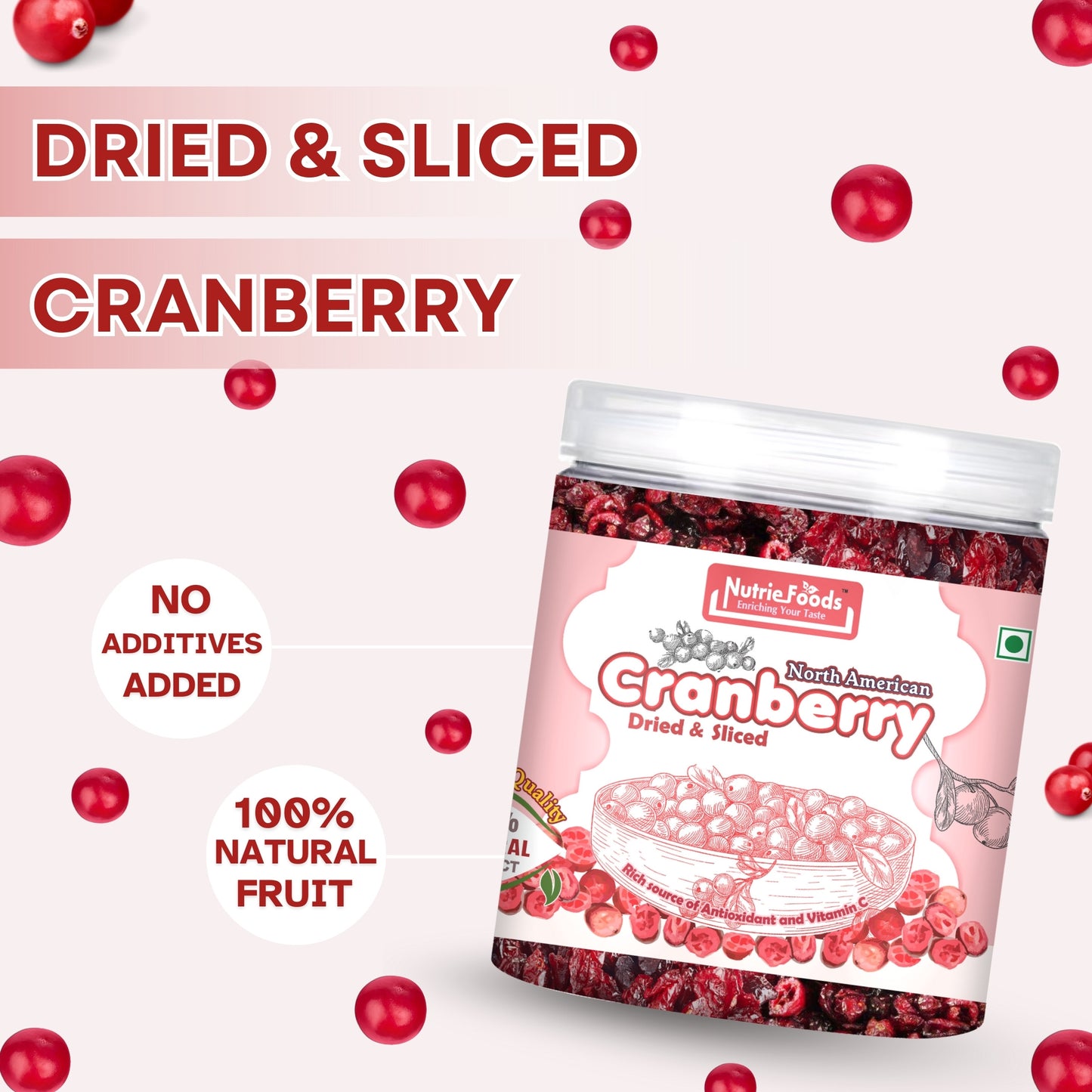 Nutriefoods Premium Sliced Dried Cranberries | Grown and Produced in the USA (250g)