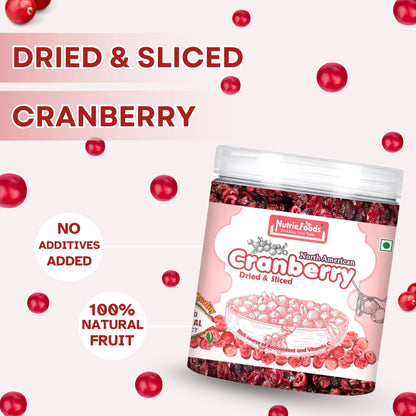 Nutriefoods Premium Sliced Dried Cranberries | Grown and Produced in the USA (250g)